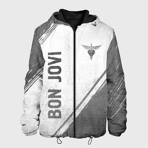 Мужская куртка Bon Jovi - white gradient вертикально / 3D-Черный – фото 1