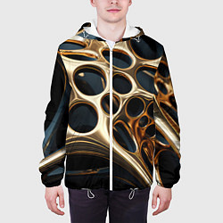 Куртка с капюшоном мужская Черно-золотая абстракция, цвет: 3D-белый — фото 2