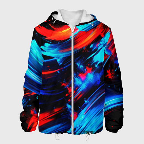 Мужская куртка Синие и красные мазки краски на черном / 3D-Белый – фото 1