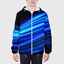 Куртка с капюшоном мужская Синие неоновые линии краски, цвет: 3D-белый — фото 2