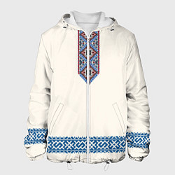 Куртка с капюшоном мужская Обережник - вышиванка, цвет: 3D-белый