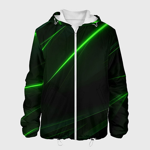 Мужская куртка Зеленая текстура с неоновыми линиями / 3D-Белый – фото 1