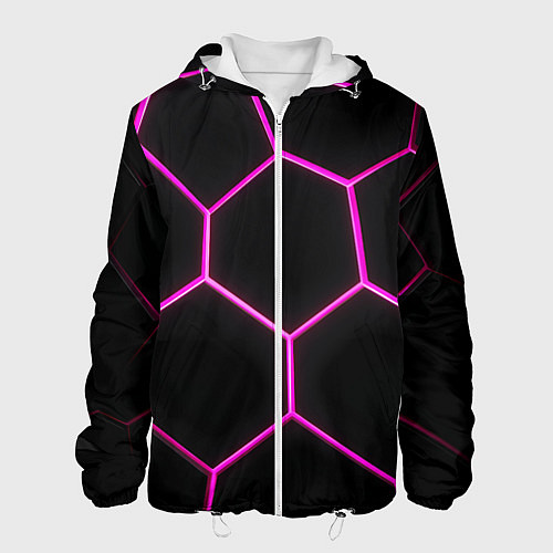 Мужская куртка Черные соты с фиолетовым неоном / 3D-Белый – фото 1