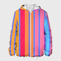Куртка с капюшоном мужская Теплые цветные полосы, цвет: 3D-белый