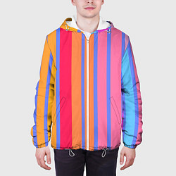 Куртка с капюшоном мужская Теплые цветные полосы, цвет: 3D-белый — фото 2