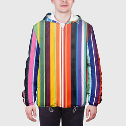 Куртка с капюшоном мужская Разноцветная полоска, цвет: 3D-белый — фото 2