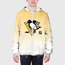 Куртка с капюшоном мужская Питтсбург Пингвинз - желтый и белый, цвет: 3D-белый — фото 2