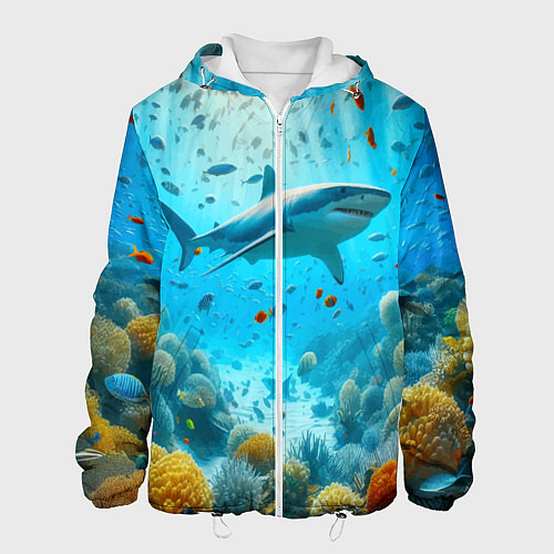Мужская куртка Белая акула в коралловом рифе / 3D-Белый – фото 1