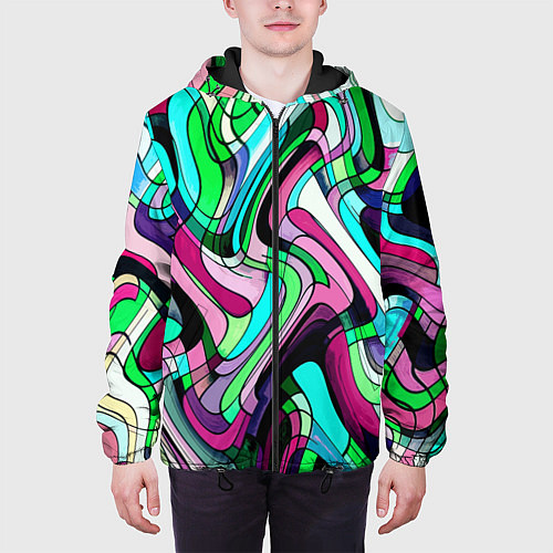 Мужская куртка Зелёно-розовый искажённая абстракция / 3D-Черный – фото 3