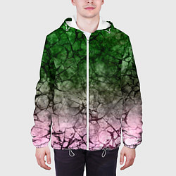 Куртка с капюшоном мужская Абстракция - green pink gradient in black web, цвет: 3D-белый — фото 2