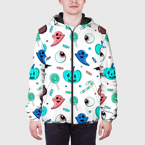 Мужская куртка Halloween light blue pumpkin / 3D-Черный – фото 3