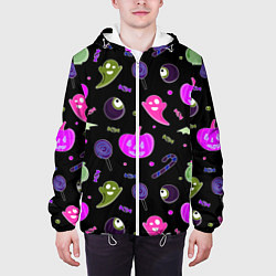 Куртка с капюшоном мужская Halloween pink black pumpkin, цвет: 3D-белый — фото 2
