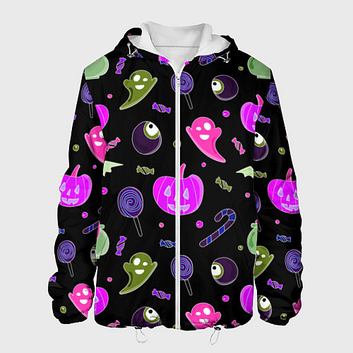 Мужская куртка Halloween pink black pumpkin / 3D-Белый – фото 1