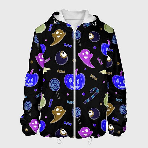 Мужская куртка Halloween blue black pumpkin / 3D-Белый – фото 1