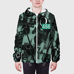 Куртка с капюшоном мужская Номер 456 на фоне масок игры в кальмара, цвет: 3D-белый — фото 2