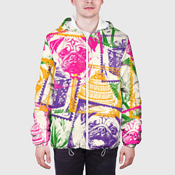 Куртка с капюшоном мужская Мопс и праздник, цвет: 3D-белый — фото 2