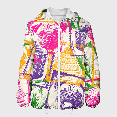Мужская куртка Мопс и праздник / 3D-Белый – фото 1
