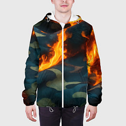 Куртка с капюшоном мужская Огонь на камуфляжной ткани, цвет: 3D-белый — фото 2