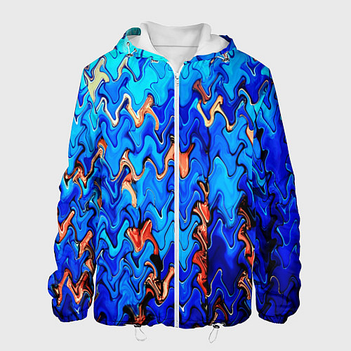 Мужская куртка Сине-голубой стекающая абстракция / 3D-Белый – фото 1