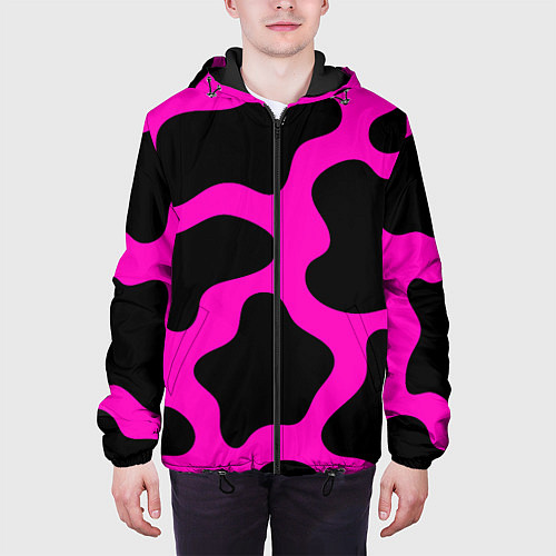 Мужская куртка Розовая коровья расцветка / 3D-Черный – фото 3