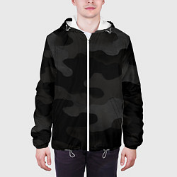 Куртка с капюшоном мужская Черно-серая текстура камуфляжа, цвет: 3D-белый — фото 2