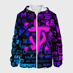 Куртка с капюшоном мужская Doom логотипы игр неон, цвет: 3D-белый