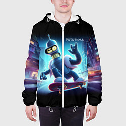 Куртка с капюшоном мужская Bender is a skateboarder in neon street - ai art, цвет: 3D-белый — фото 2