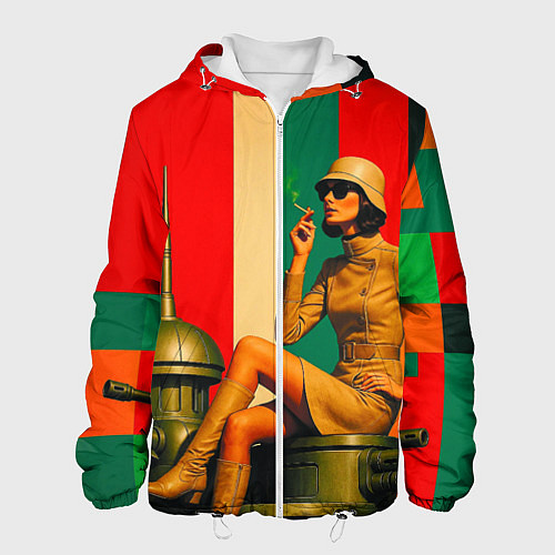 Мужская куртка Милитари девушка на оружейной башне ретрофутуризм / 3D-Белый – фото 1