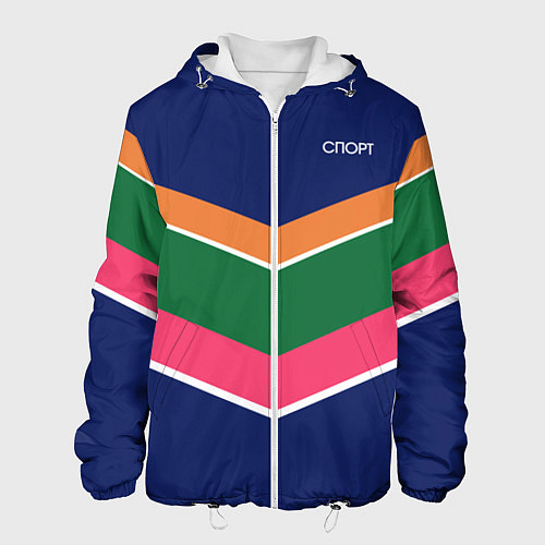 Мужская куртка Тёмно-синий спорт с полосами / 3D-Белый – фото 1