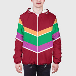 Куртка с капюшоном мужская Тёмный красный с полосами, цвет: 3D-белый — фото 2