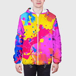 Куртка с капюшоном мужская Яркие пятна акриловой краски на стене, цвет: 3D-белый — фото 2