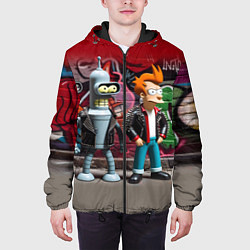 Куртка с капюшоном мужская Bender bending robot and Fry - ai art graffiti, цвет: 3D-черный — фото 2