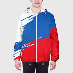 Куртка с капюшоном мужская Белый Синий Красный, цвет: 3D-белый — фото 2