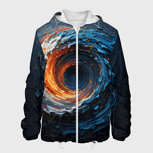 Мужская куртка Краска синяя и оранжевая в форме вихря / 3D-Белый – фото 1