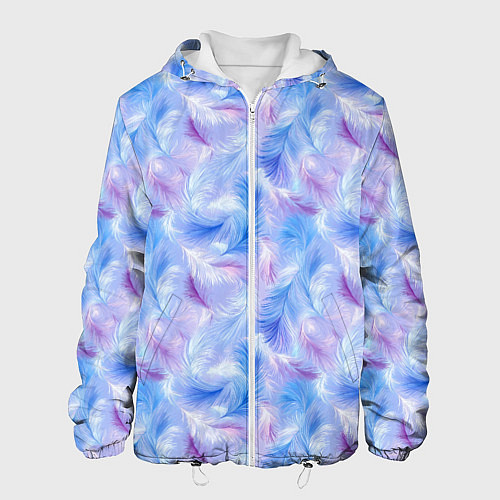 Мужская куртка Узор из голубых и сиреневых перьев / 3D-Белый – фото 1