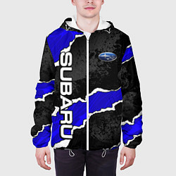 Куртка с капюшоном мужская Subaru - синий разрыв, цвет: 3D-белый — фото 2