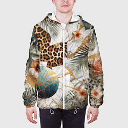 Куртка с капюшоном мужская Мрамор с цветами и леопардовый узор, цвет: 3D-белый — фото 2