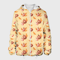 Куртка с капюшоном мужская Хеллоуин с тыквой и листьями, цвет: 3D-белый