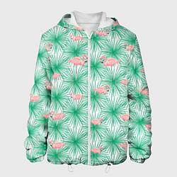 Куртка с капюшоном мужская Фламинго и тропики, цвет: 3D-белый