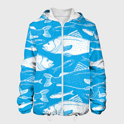 Куртка с капюшоном мужская Рыбы в голубой воде, цвет: 3D-белый