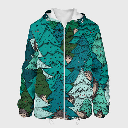 Мужская куртка Ежи в еловом лесу / 3D-Белый – фото 1