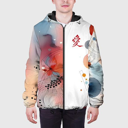 Мужская куртка Иероглиф любовь - абстрактный паттерн / 3D-Черный – фото 3