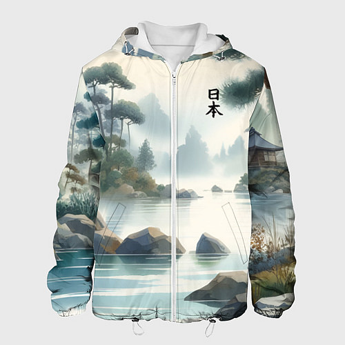 Мужская куртка Японский акварельный пейзаж / 3D-Белый – фото 1