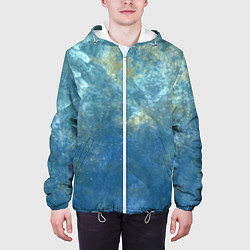 Куртка с капюшоном мужская Абстракция - gold in blue-turquoise color, цвет: 3D-белый — фото 2