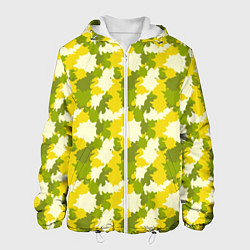 Куртка с капюшоном мужская Яркий камуфляж желтые и зеленые пятна, цвет: 3D-белый