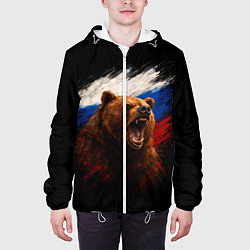 Куртка с капюшоном мужская Медведь на фоне триколора, цвет: 3D-белый — фото 2