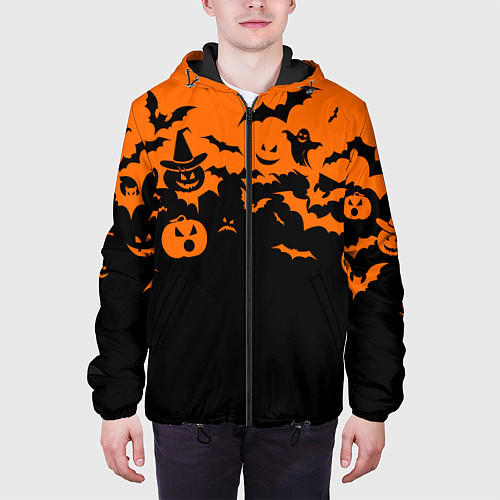 Мужская куртка Хэллоуин тыквы и призраки / 3D-Черный – фото 3