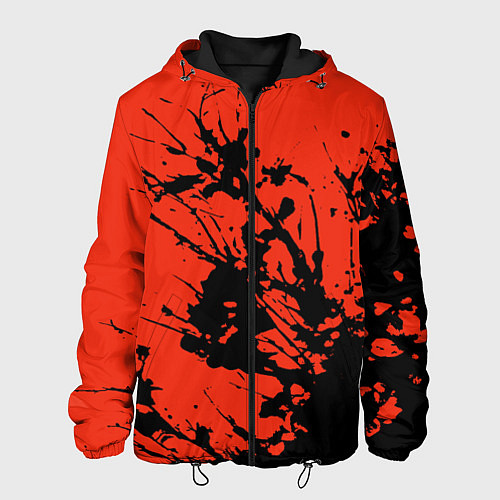 Мужская куртка Взрыв чёрной краски на красно-оранжевом / 3D-Черный – фото 1