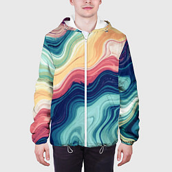 Куртка с капюшоном мужская Абстрактные волнистые линии синий, цвет: 3D-белый — фото 2