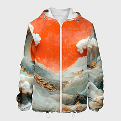 Куртка с капюшоном мужская Японский пейзаж абстракция, цвет: 3D-белый